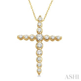 1/4 ctw Round Cut Diamond Journey Cross Pendant in 14K Yellow Gold with Chain